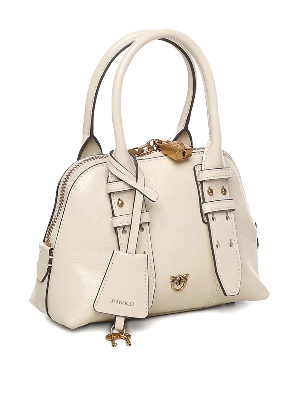 Pinko Small Escape Leather Tote Bag In Neutral