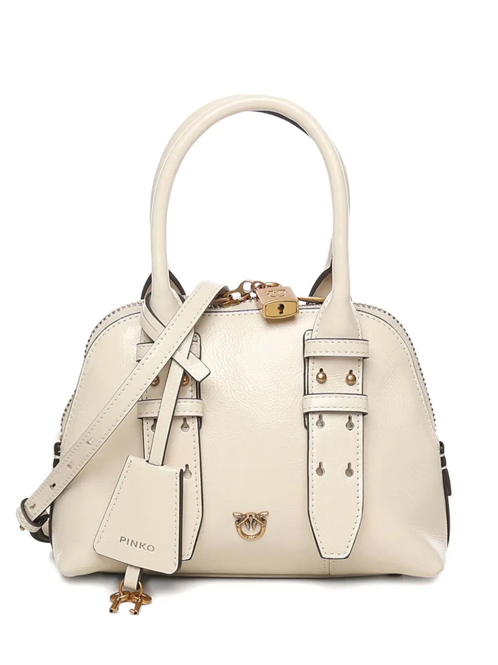 Pinko Small Escape Leather Tote Bag In Neutral
