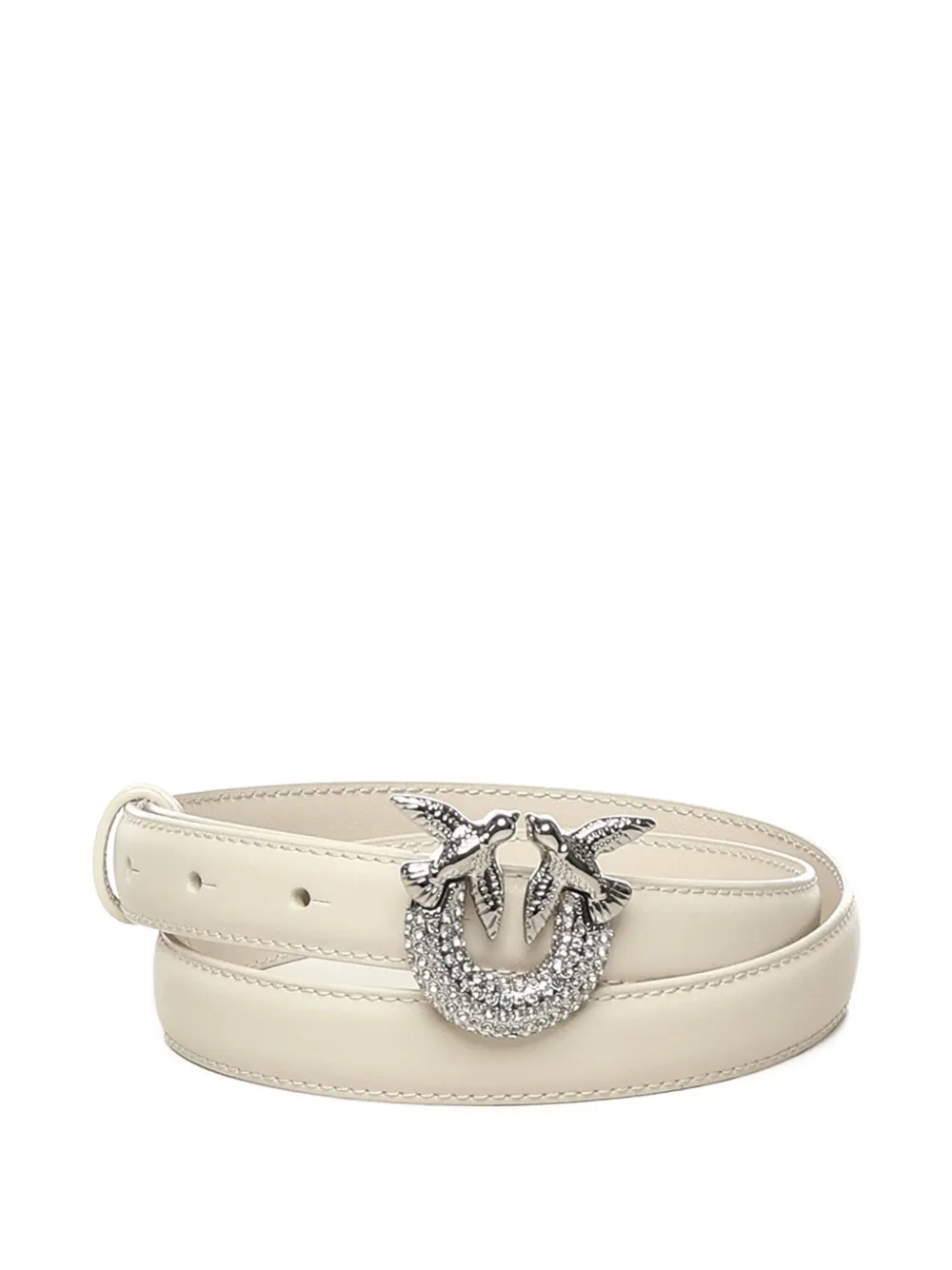 Pinko Logo-buckle Leather Belt In Neutral