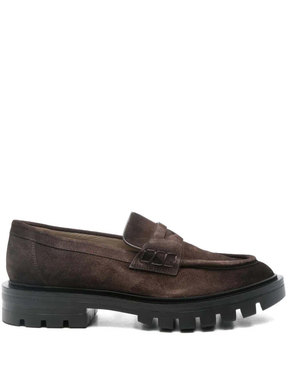 Santoni Suede Penny Loafers In Brown