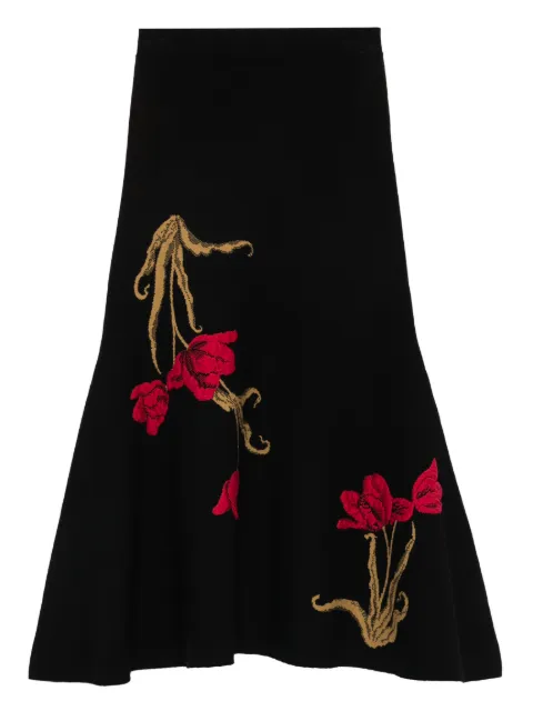 ERDEM floral-motif knitted midi skirt