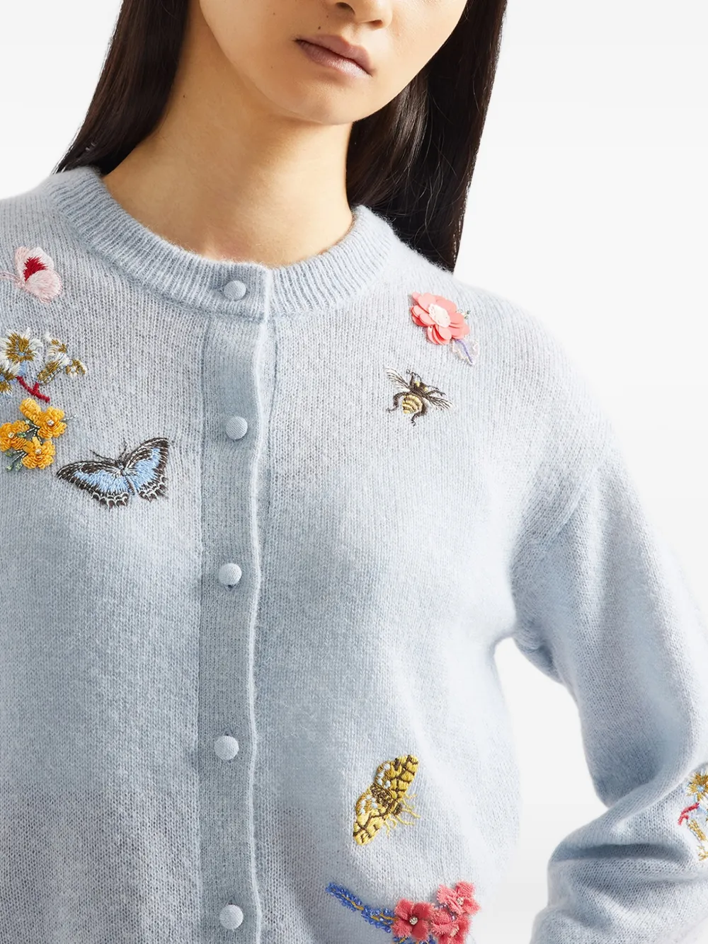 ERDEM Vest verfraaid met bloemen en ronde hals Blauw