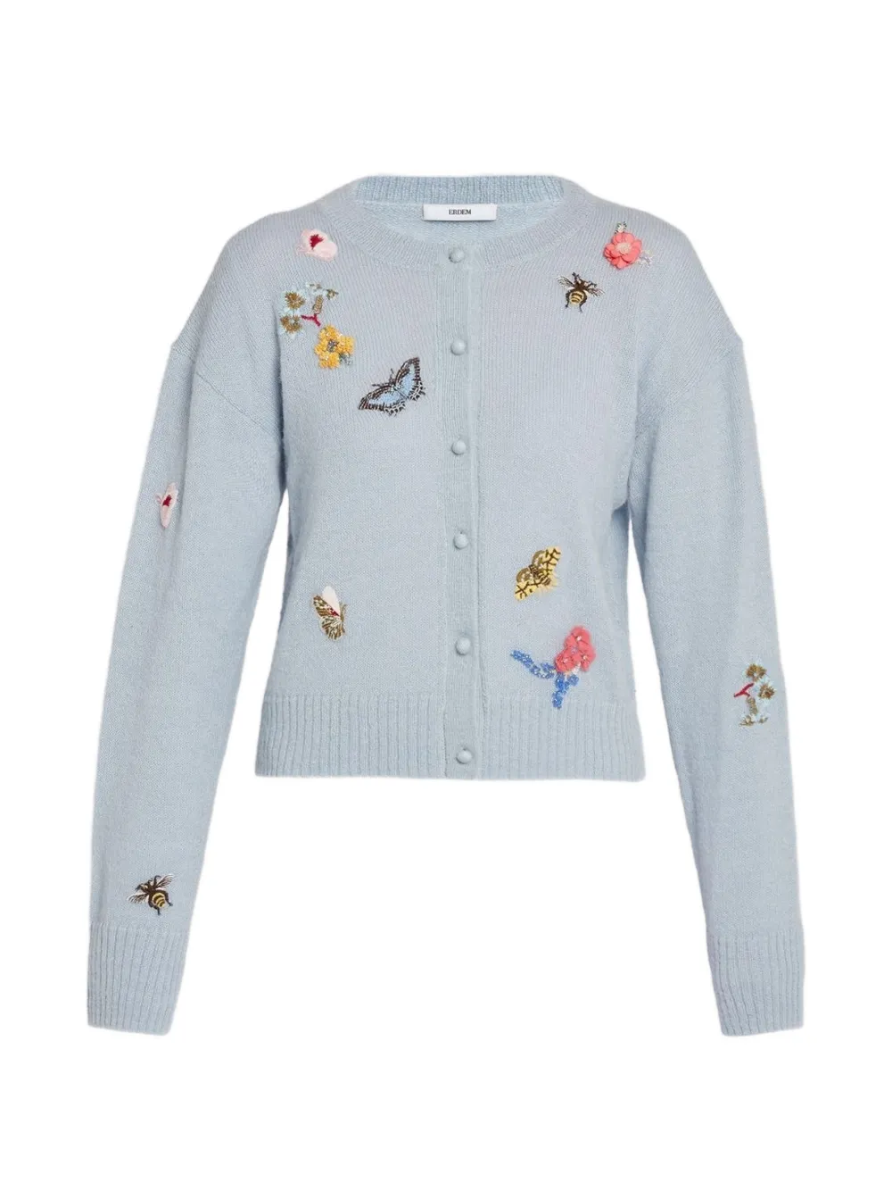 ERDEM floral-embellished crew-neck cardigan - Blu