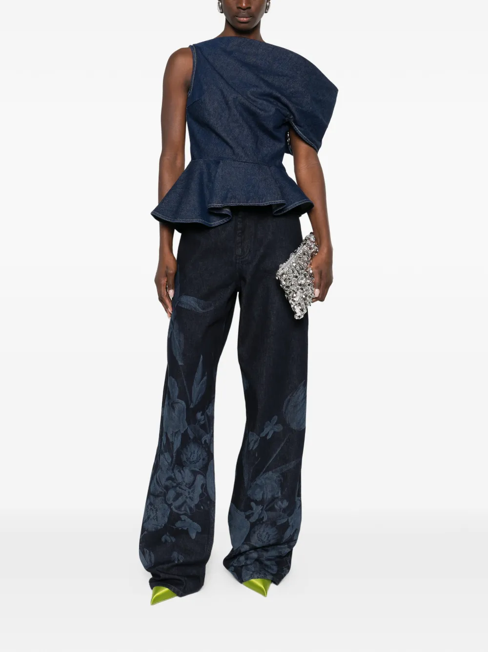 ERDEM floral-print straight-leg jeans - Blauw