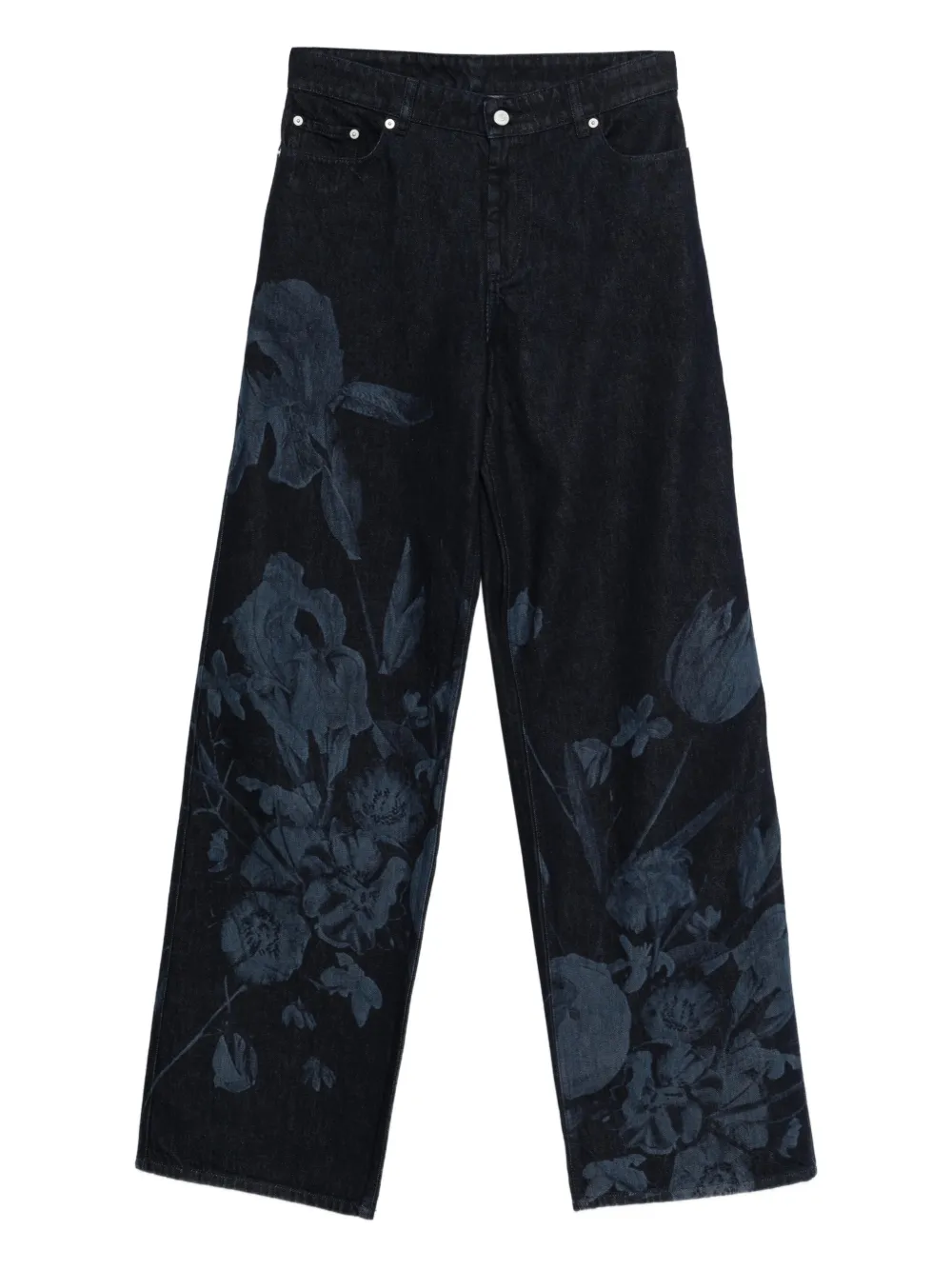 ERDEM floral-print straight-leg jeans - Blau