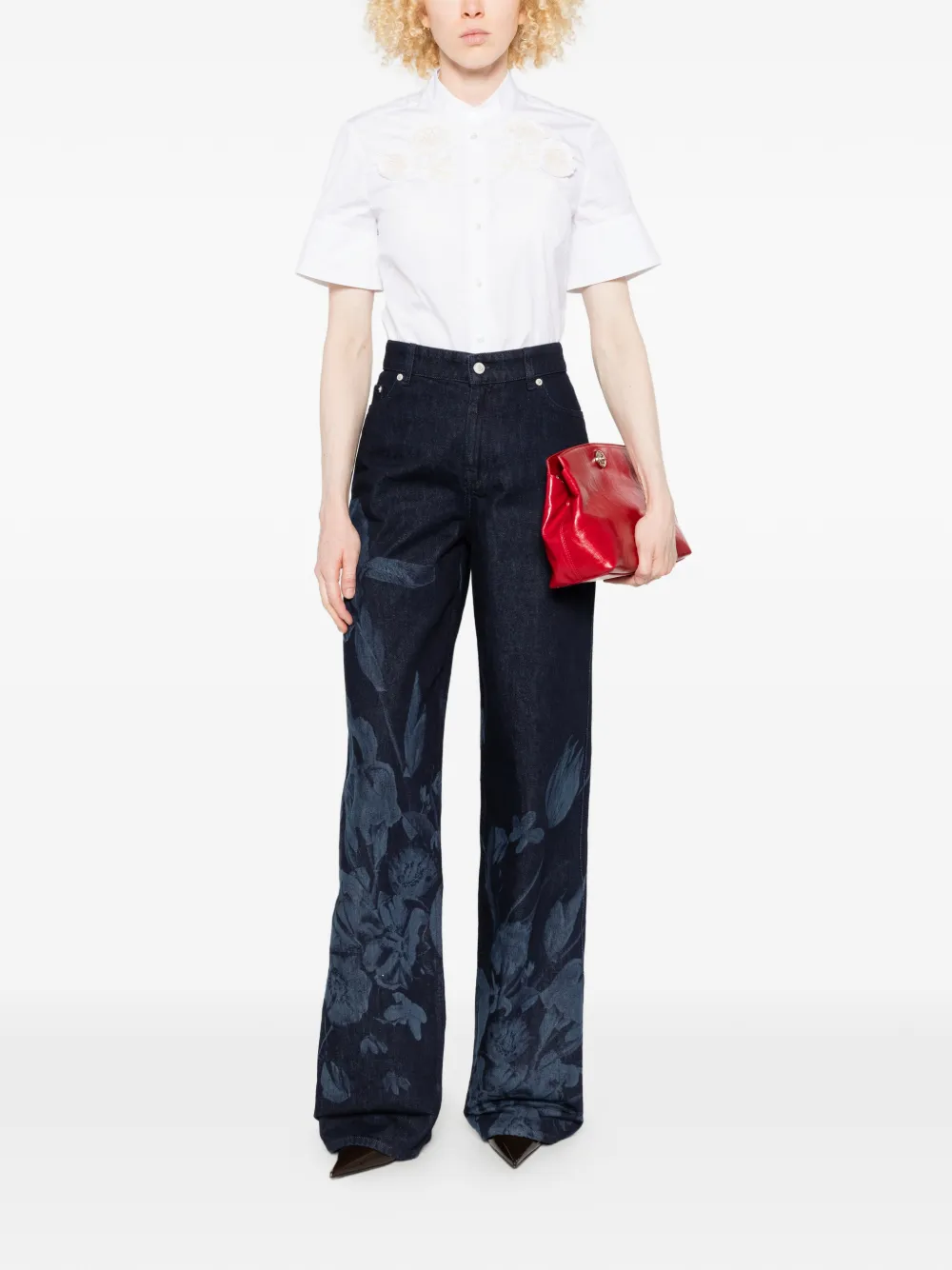  Erdem Vaqueros Rectos Con Estampado Floral - Azul 