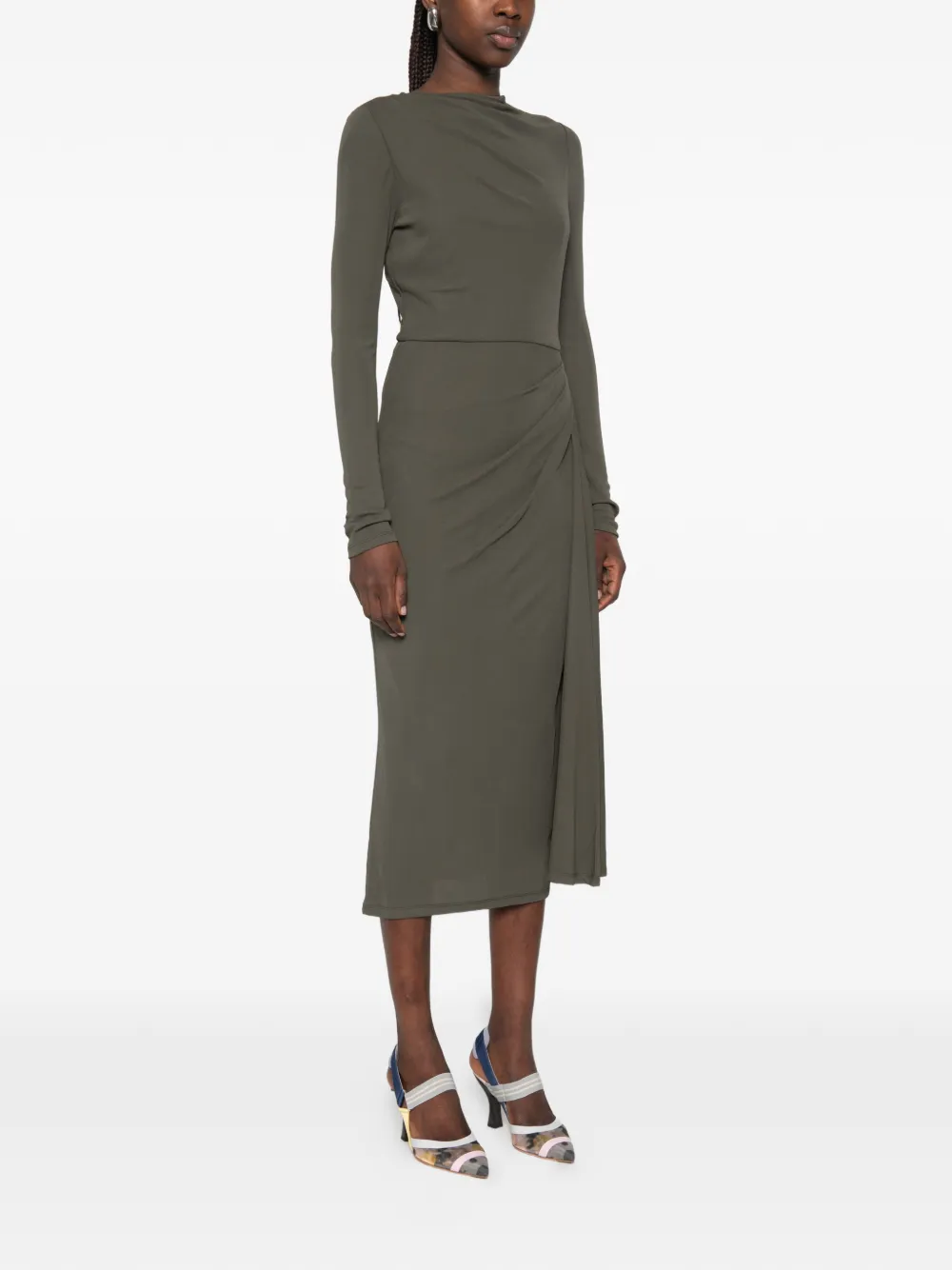 ERDEM Midi-jurk met lange mouwen Groen