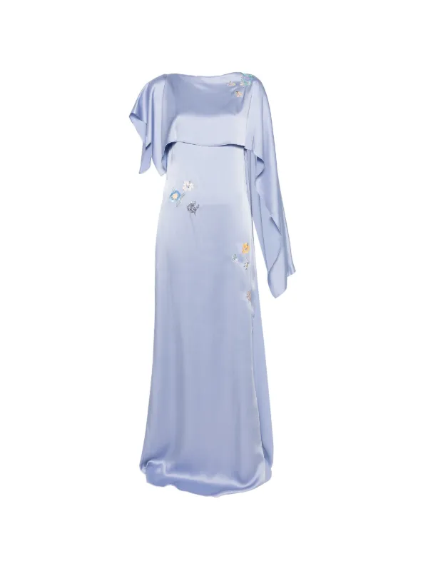 Erdem Draped Floral-embellished Maxi Dress - Blue Erdem Draped Floral-embellished Maxi Dress - Blue