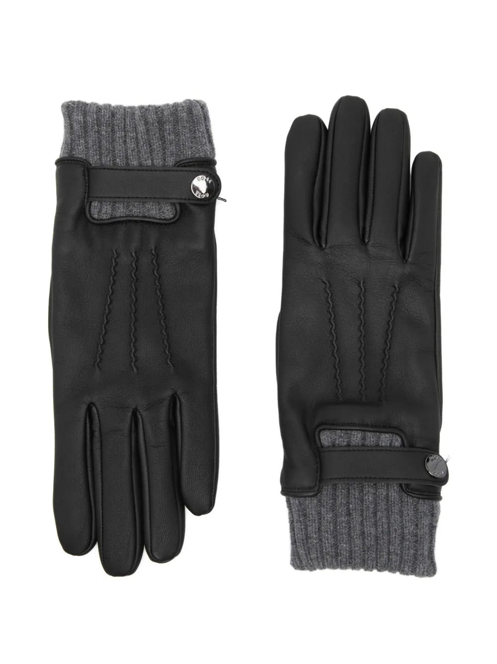 BOSS Gerippte Handschuhe aus Leder - Schwarz