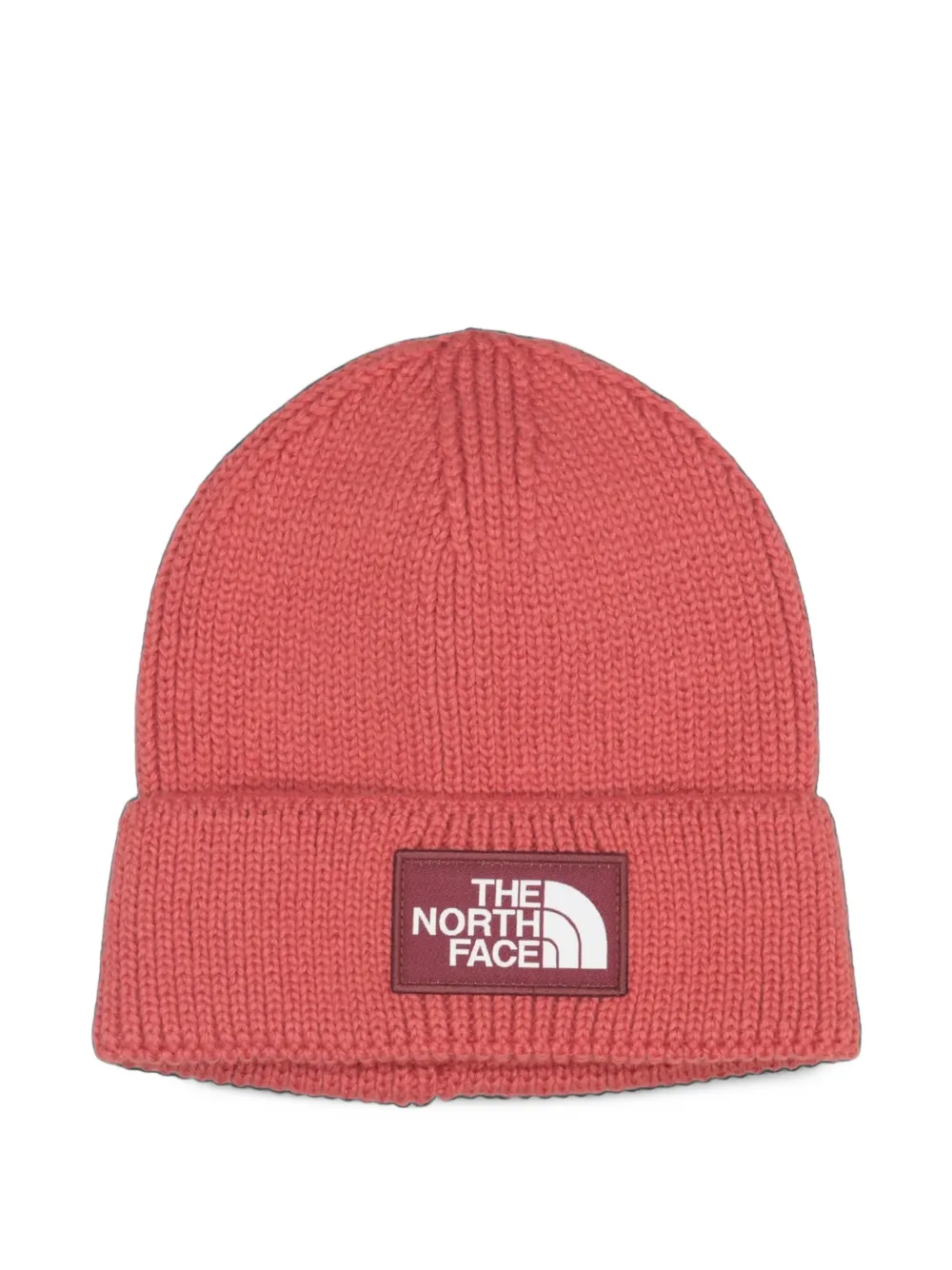 The North Face logo-patch ribbed-knit beanie hat - Rot