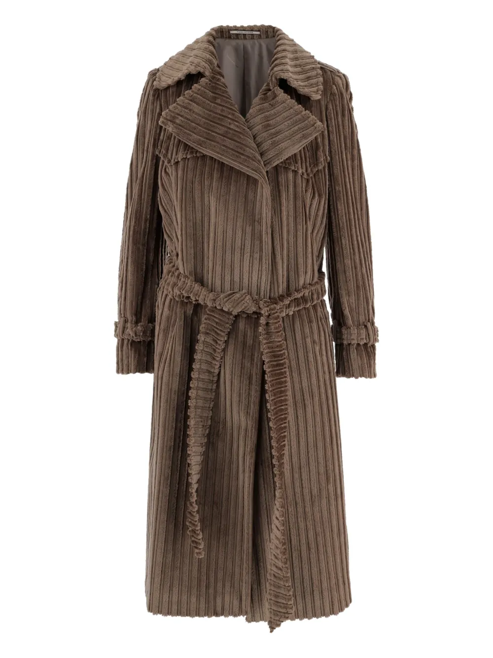 Tagliatore Ribbed Velvet Coat With Belt In Brown