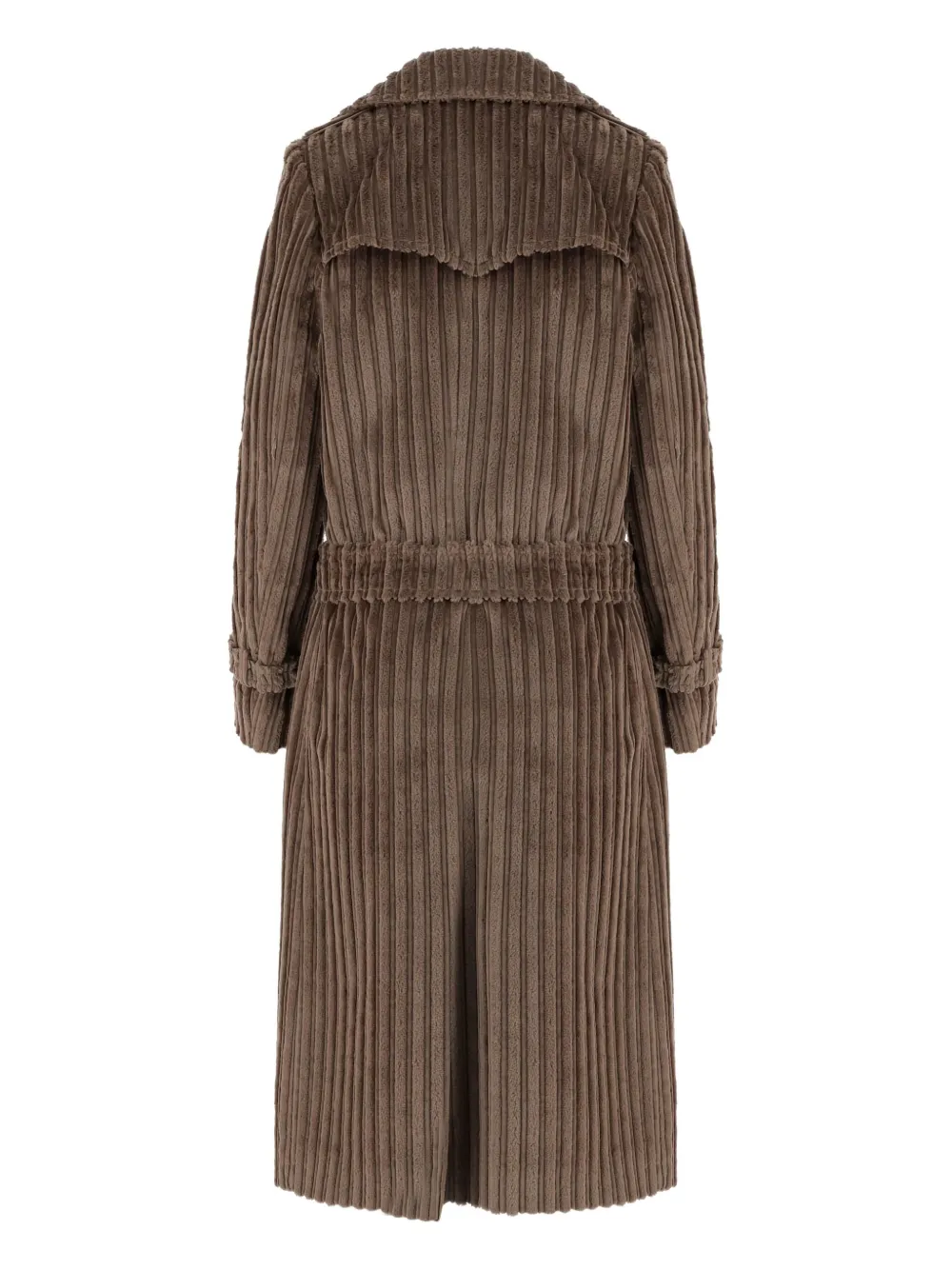 Tagliatore Ribbed Velvet Coat With Belt In Brown