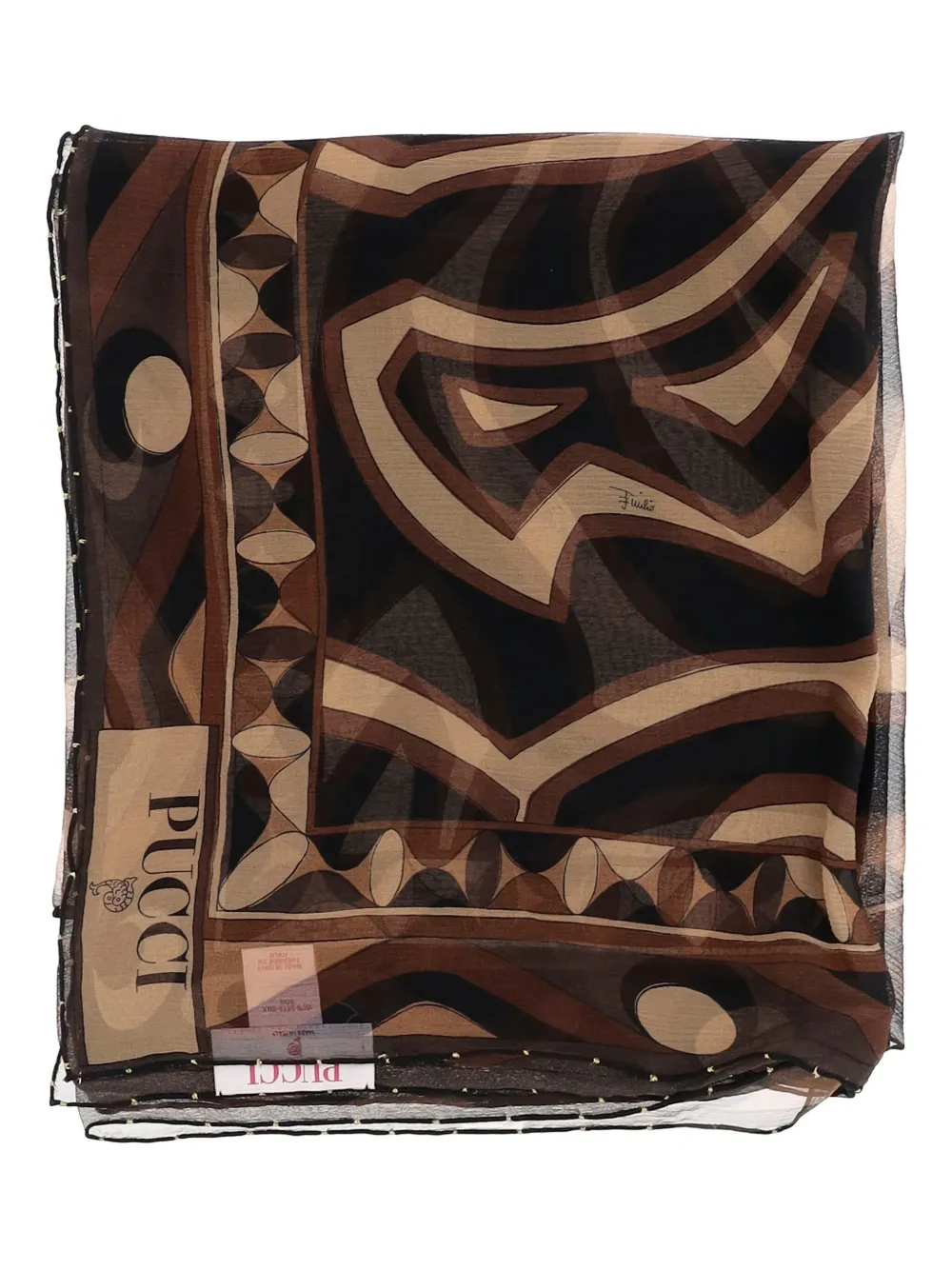 Pucci Geometric-print Silk Scarf In Brown