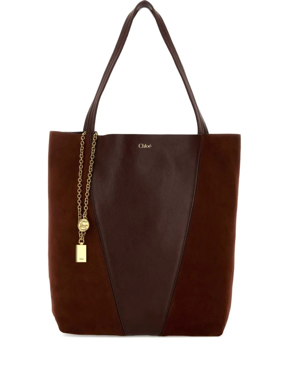 Chloé Spin Leather Suede Tote Bag In Brown