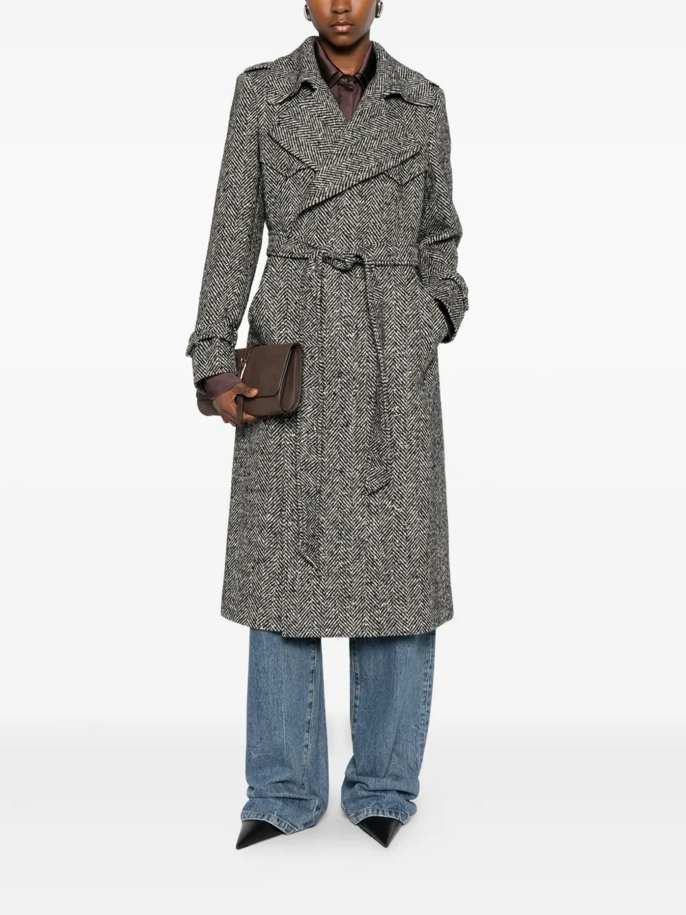 Tagliatore herringbone-pattern belted coat | Single Breasted Coats | Image 2