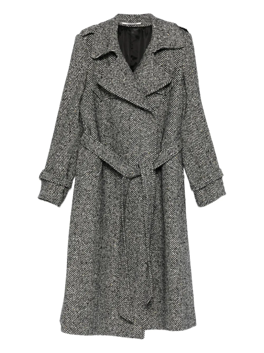 Tagliatore herringbone-pattern belted coat | Black | Image 1