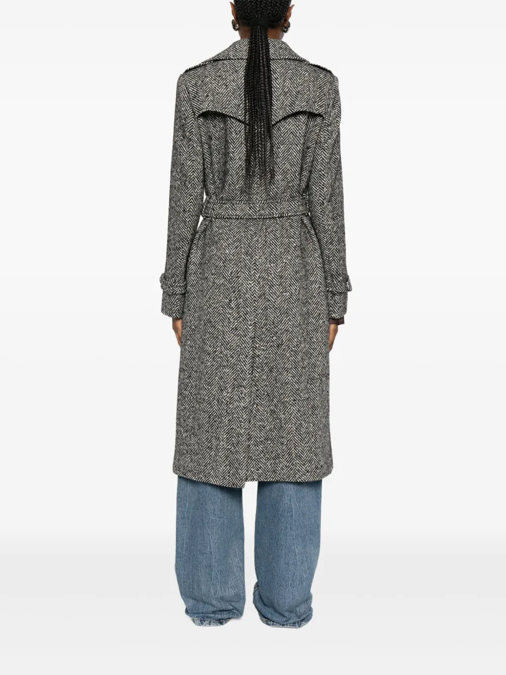 Tagliatore Jas met visgraatpatroon en ceintuur Zwart