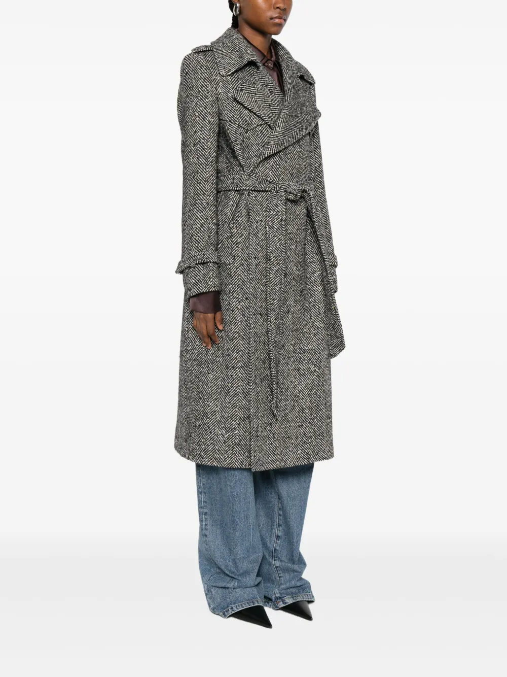 Tagliatore Jas met visgraatpatroon en ceintuur Zwart