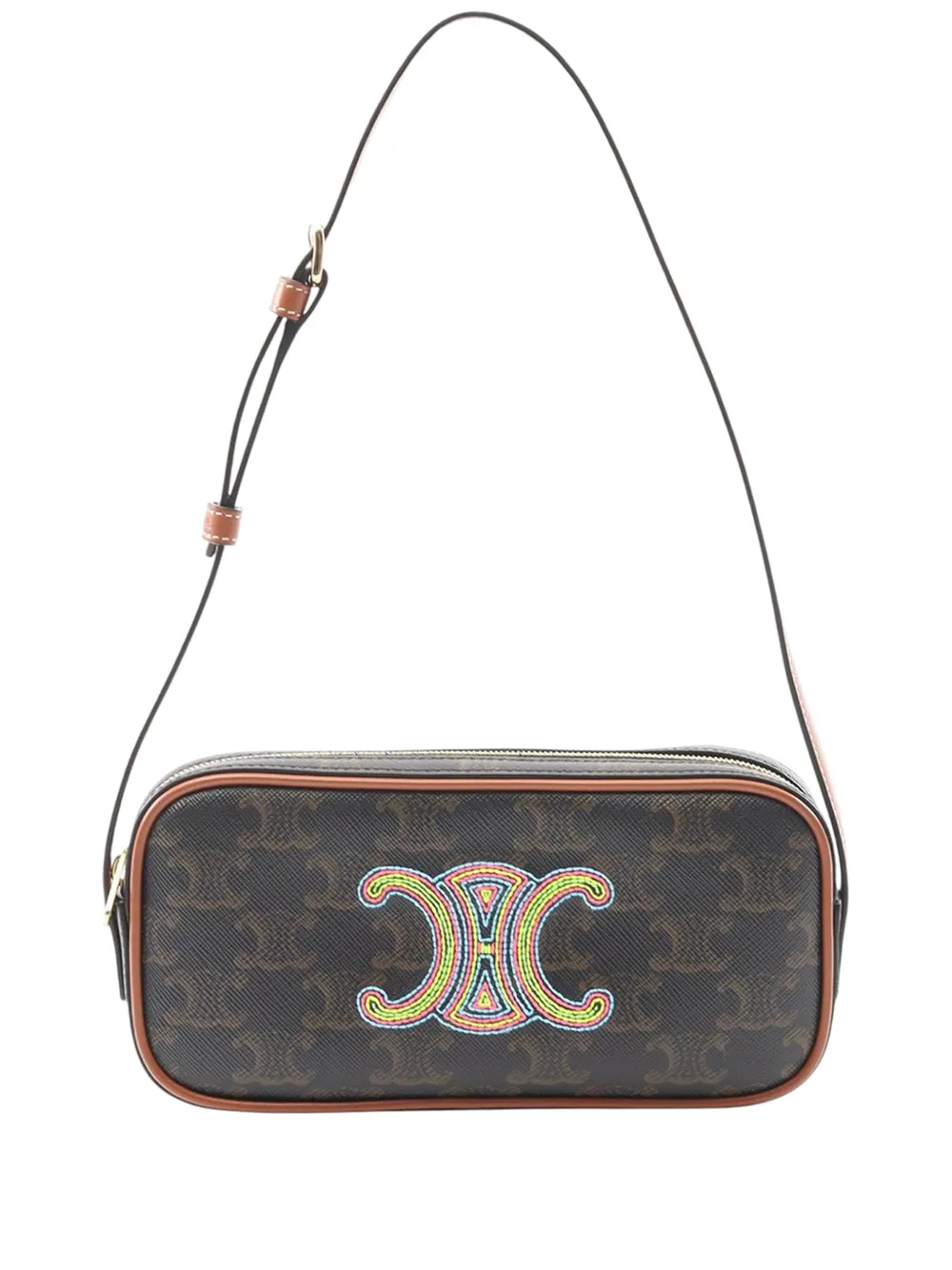 Pre-owned Celine 2018-2025 Mini Triomphe Cuir Coated Canvas Camera Bag Shoulder Bag In Brown