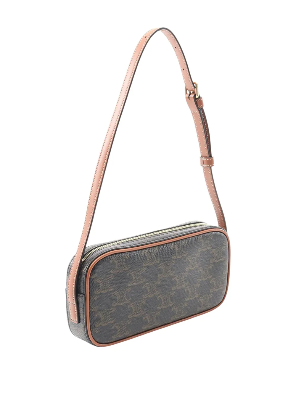 Pre-owned Celine 2018-2025 Mini Triomphe Cuir Coated Canvas Camera Bag Shoulder Bag In Brown