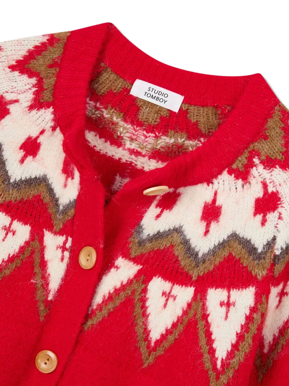 Studio Tomboy Round Neck Cardigan In Red