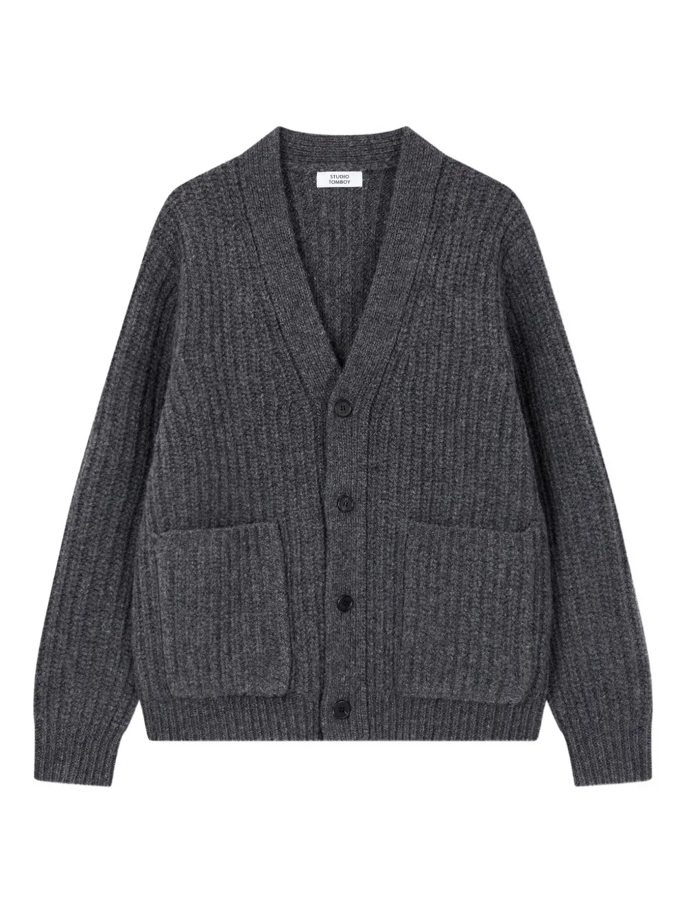 Studio Tomboy Patch Pocket Cardigan In Gray