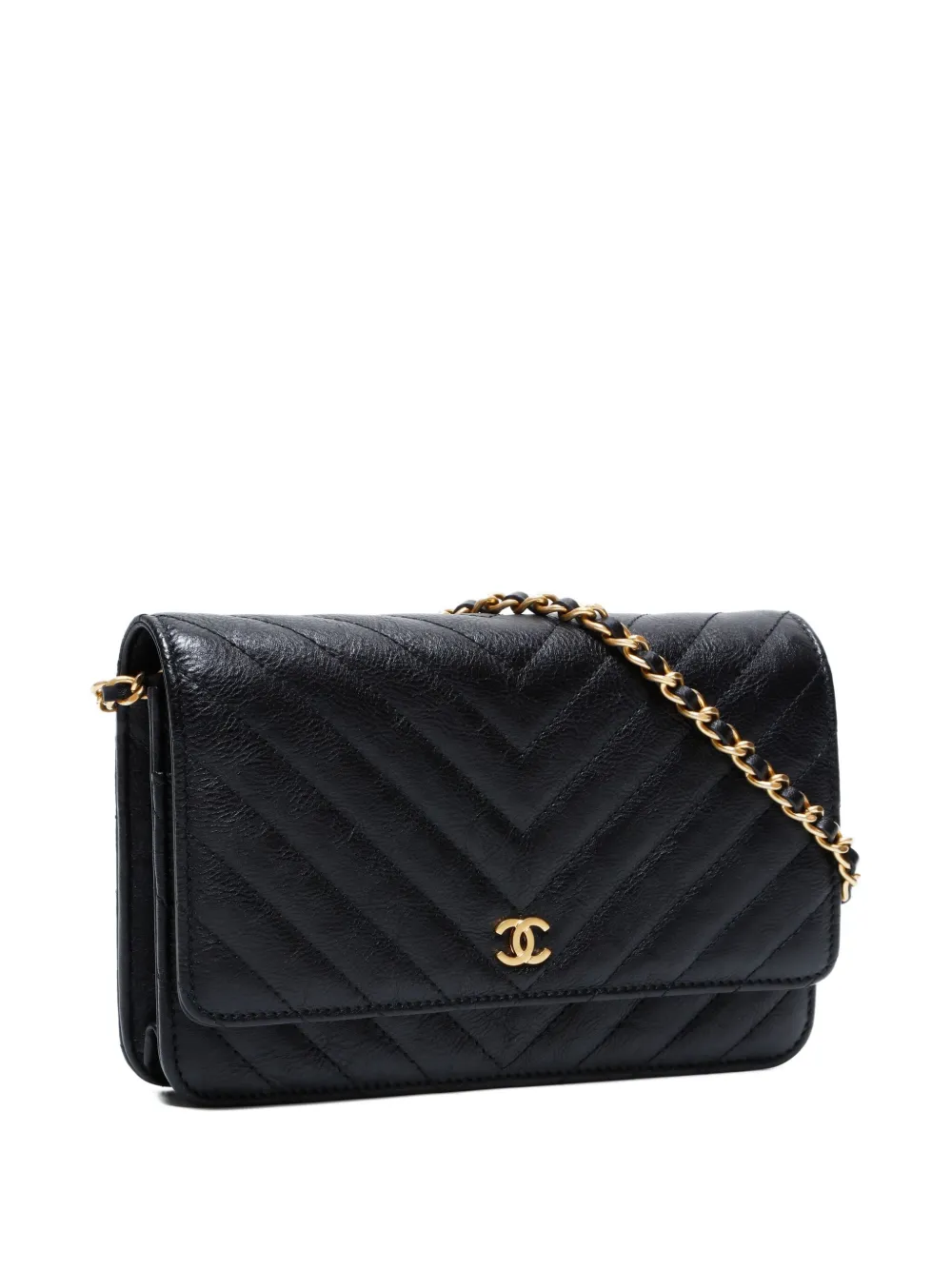 Pre-owned Chanel 2016-2017 Chevron-quilting Chain-strap Shoulder Bag In Black