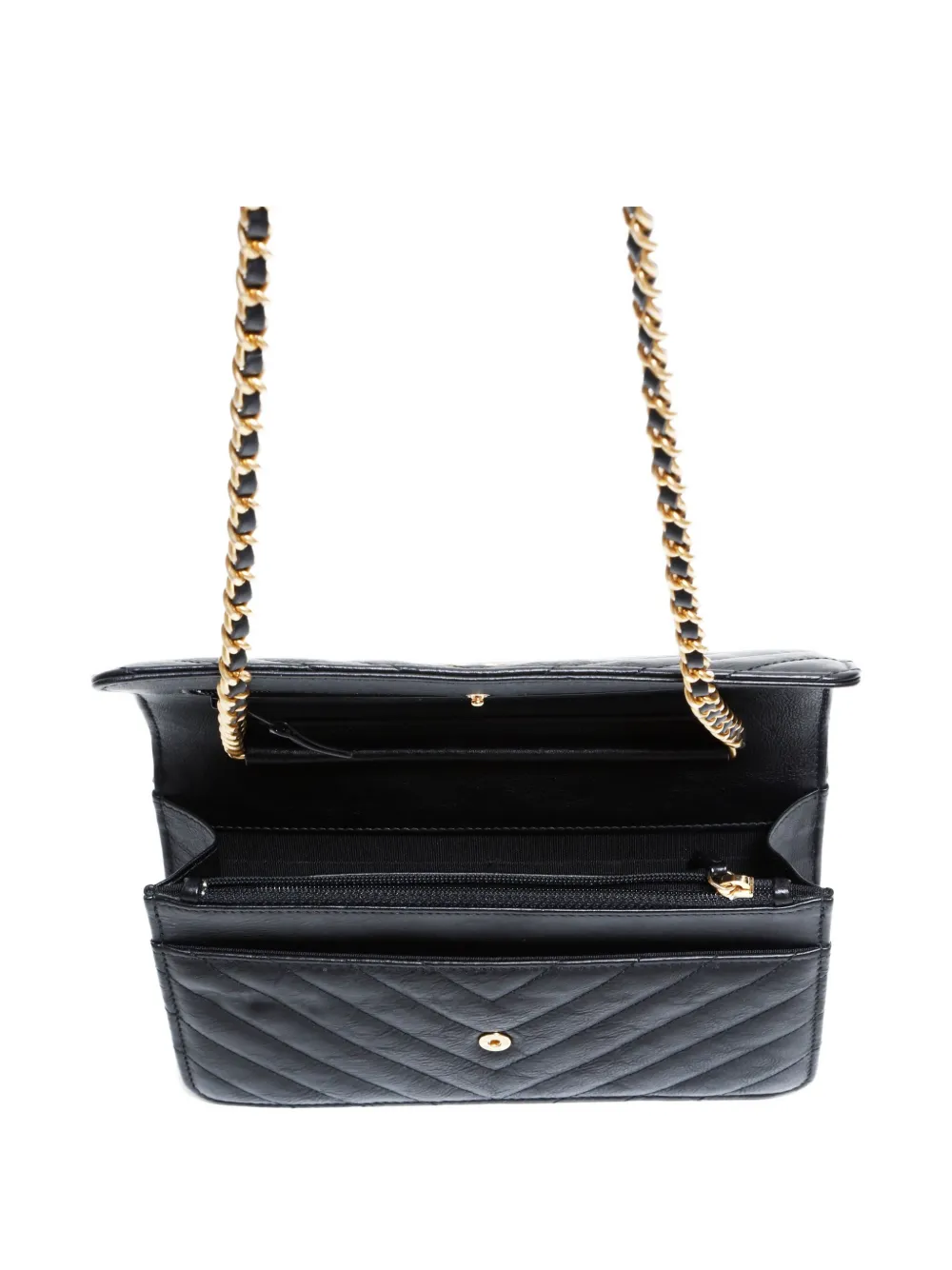 Pre-owned Chanel 2016-2017 Chevron-quilting Chain-strap Shoulder Bag In Black