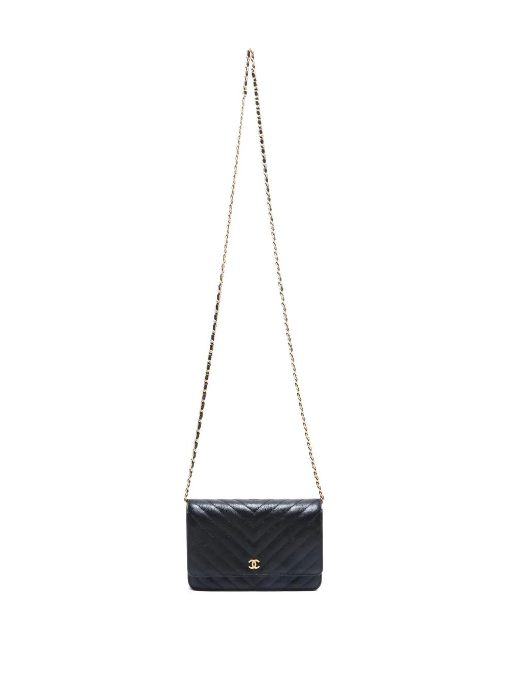 Pre-owned Chanel 2016-2017 Chevron-quilting Chain-strap Shoulder Bag In Black