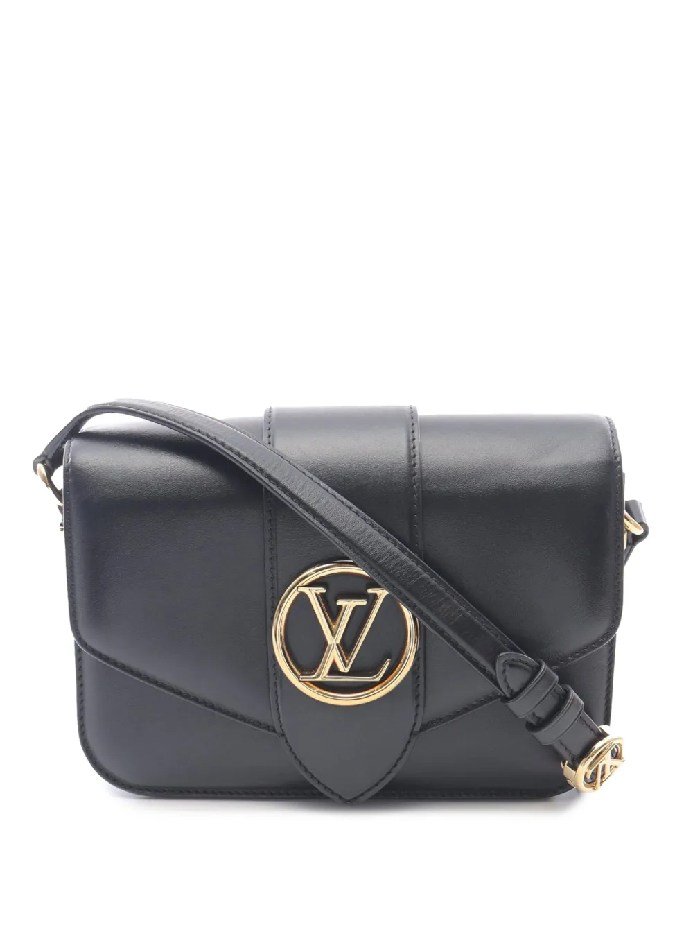 Pre-owned Louis Vuitton 2020 Calfskin Lv Pont 9 Soft Mm Crossbody Bag In Black