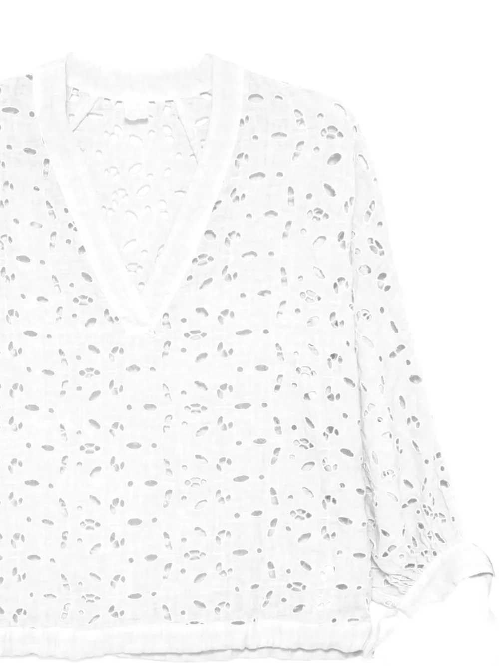 120% Lino Broderie Anglaise tie top - Wit