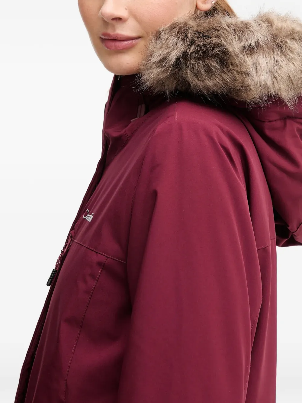 Columbia Ava Alpine Faux Fur-trim Hooded Ski Jacket In Red