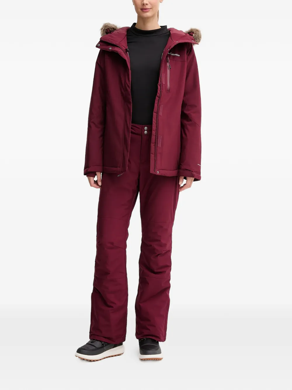 Columbia Ava Alpine Faux Fur-trim Hooded Ski Jacket In Red