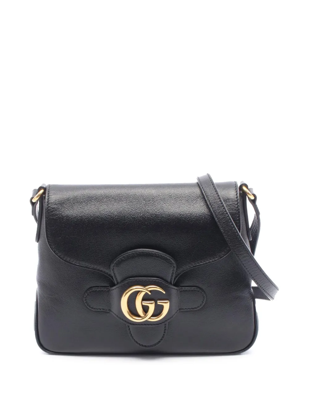 Pre-owned Gucci 2016-2025 Small Gg Marmont Leather Dahlia Crossbody Bag In Black