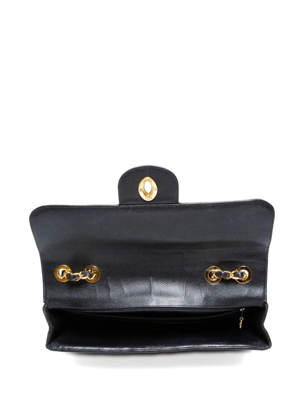 Pre-owned Chanel Chevron Flap Chain Shoulderbag In Black