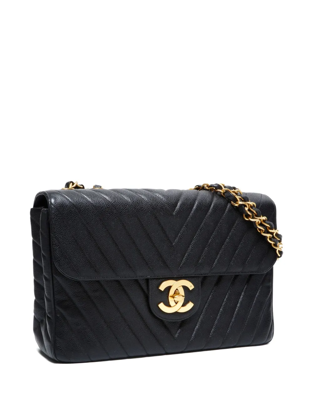 Pre-owned Chanel Chevron Flap Chain Shoulderbag In Black