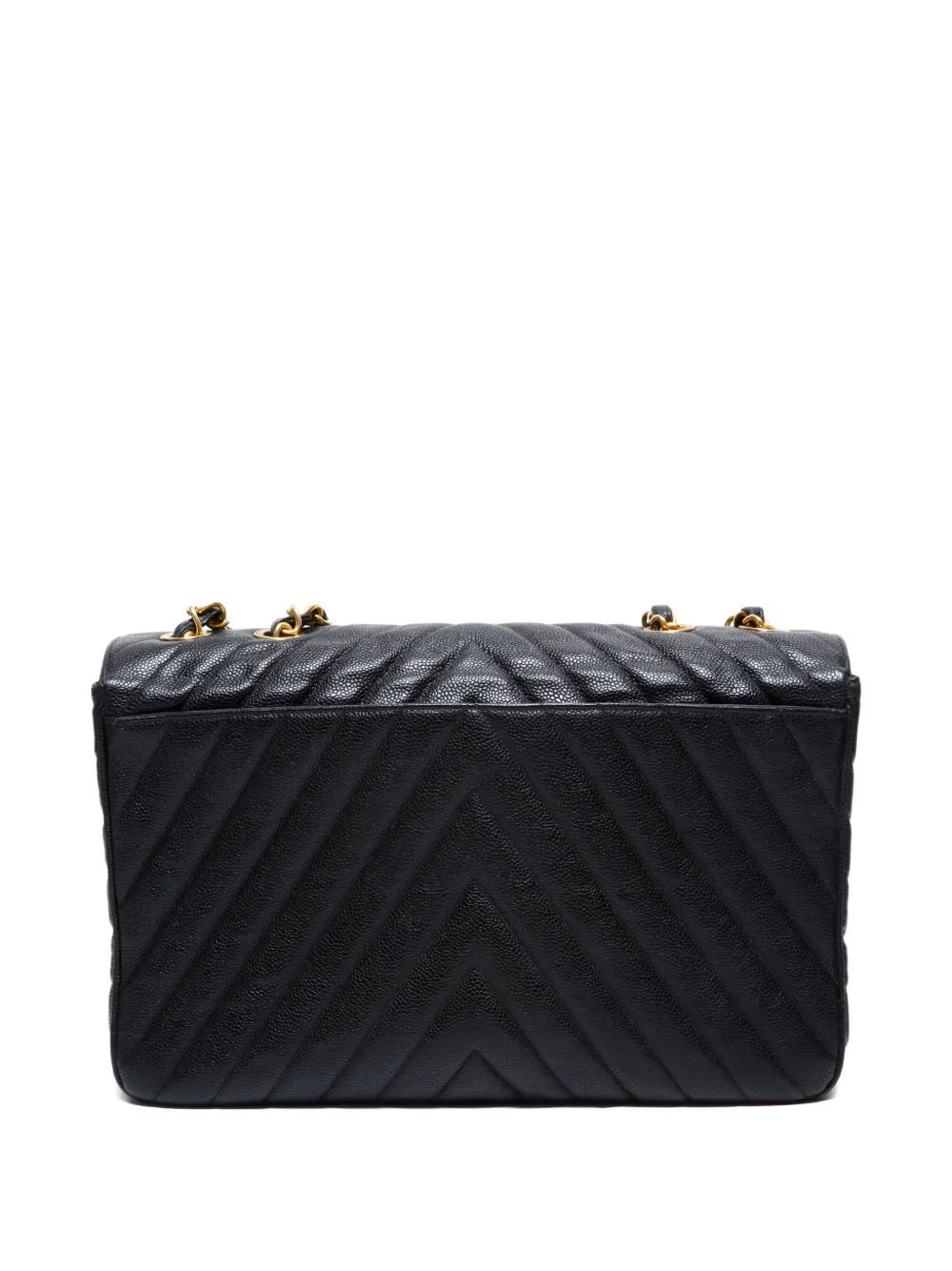 Pre-owned Chanel Chevron Flap Chain Shoulderbag In Black