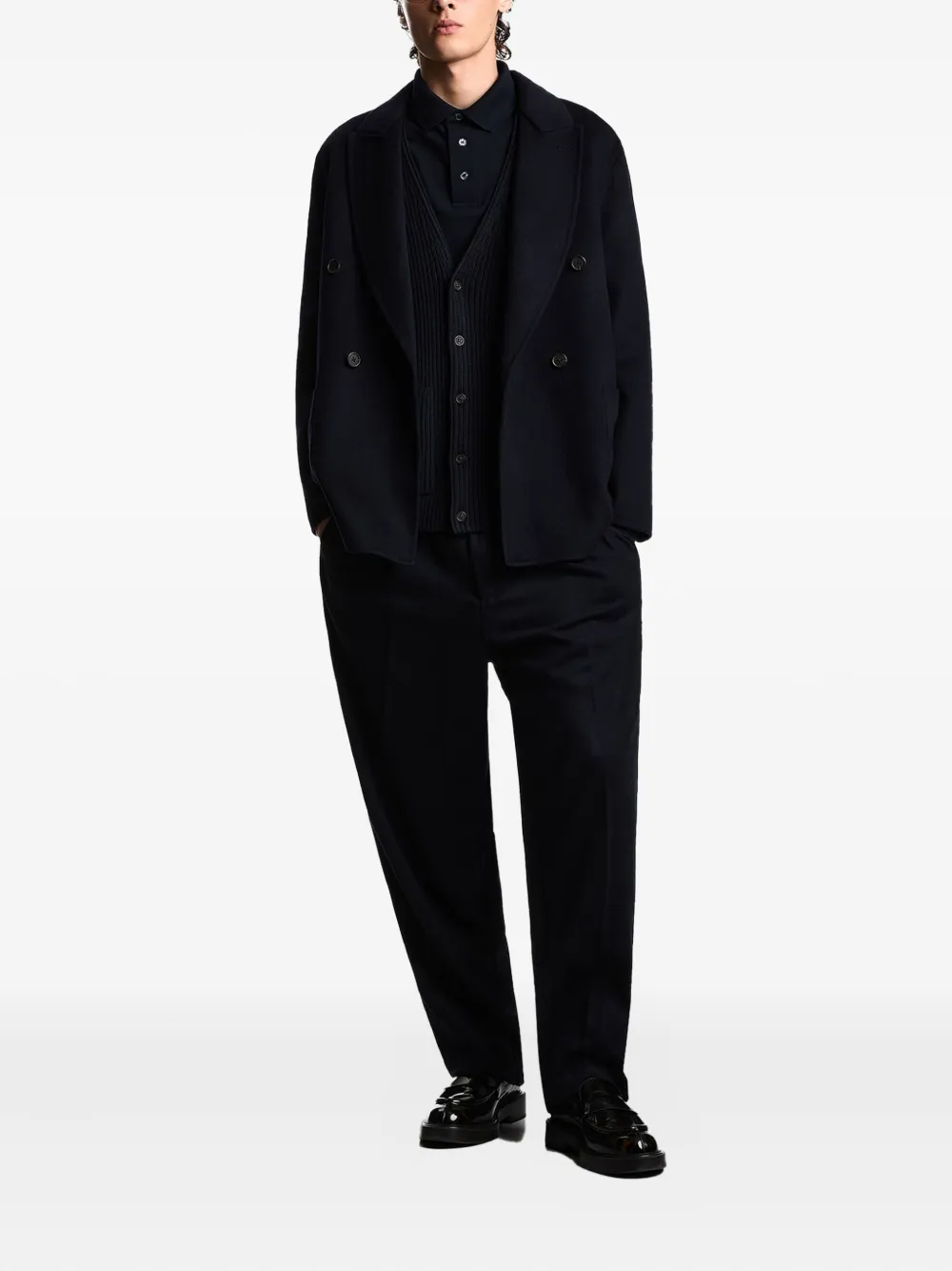 Emporio Armani Double-breasted Shawl Jacket In Black