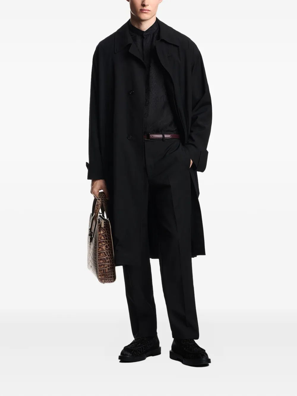 Emporio Armani Belt-loops Side-straps Trousers In Black