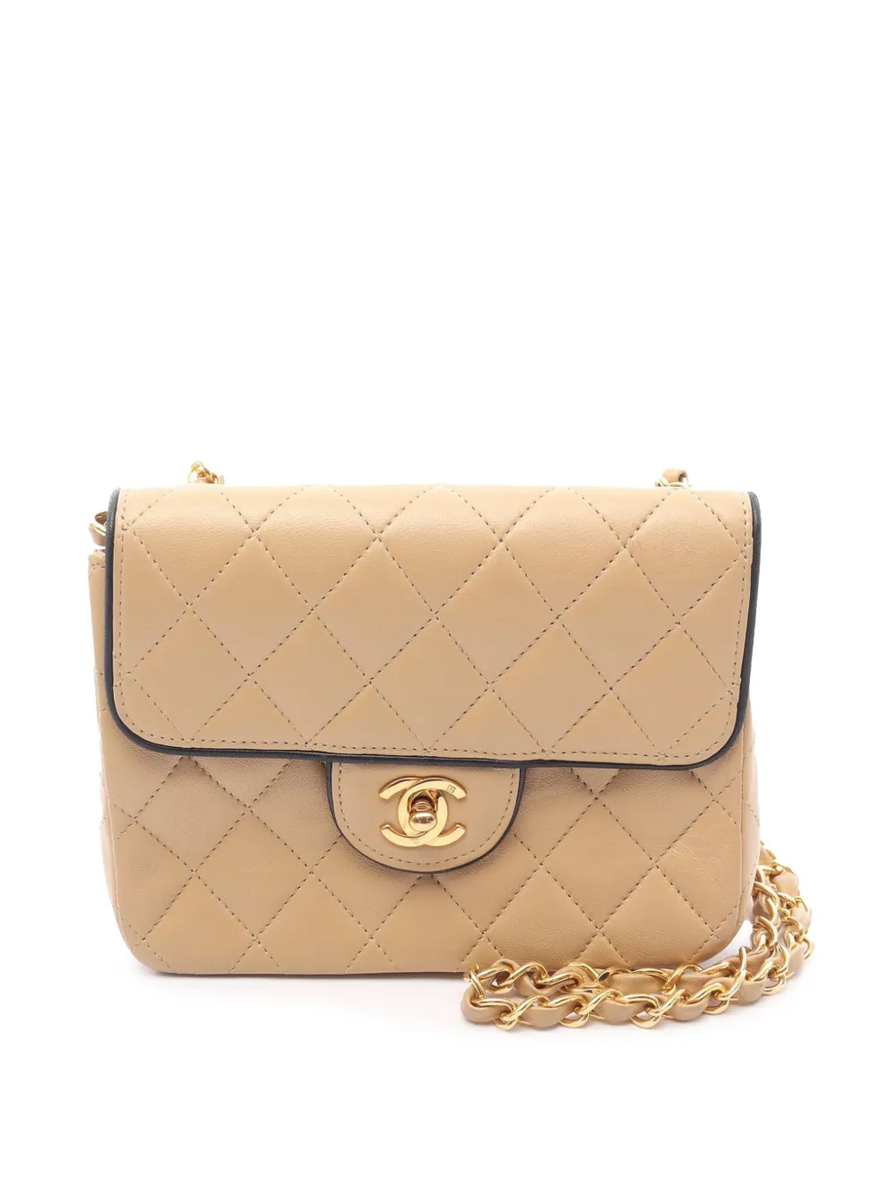 Pre-owned Chanel 1989-1991 Mini Square Classic Lambskin Single Flap Crossbody Bag In Brown