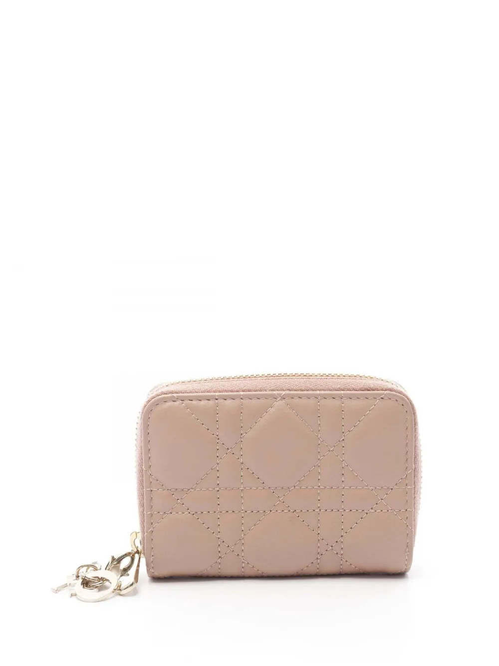 Pre-owned Dior 2022 Lambskin Cannage Lady  Voyageur Coin Purse Small Wallets In Brown
