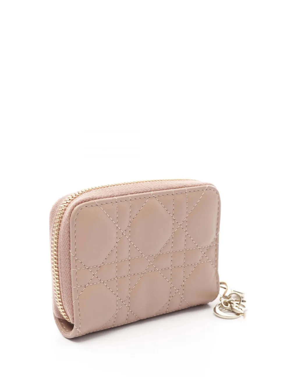 Pre-owned Dior 2022 Lambskin Cannage Lady  Voyageur Coin Purse Small Wallets In Brown