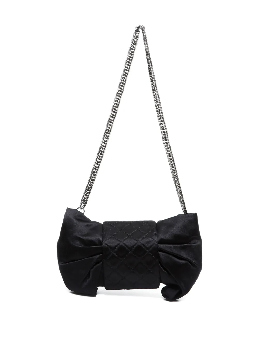 Pre-owned Chanel 2008-2009 Satin Ribbon-embellished Chain-strap Shoulder Bag In Black