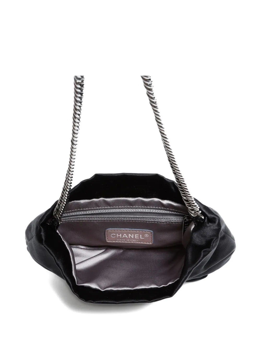 Pre-owned Chanel 2008-2009 Satin Ribbon-embellished Chain-strap Shoulder Bag In Black