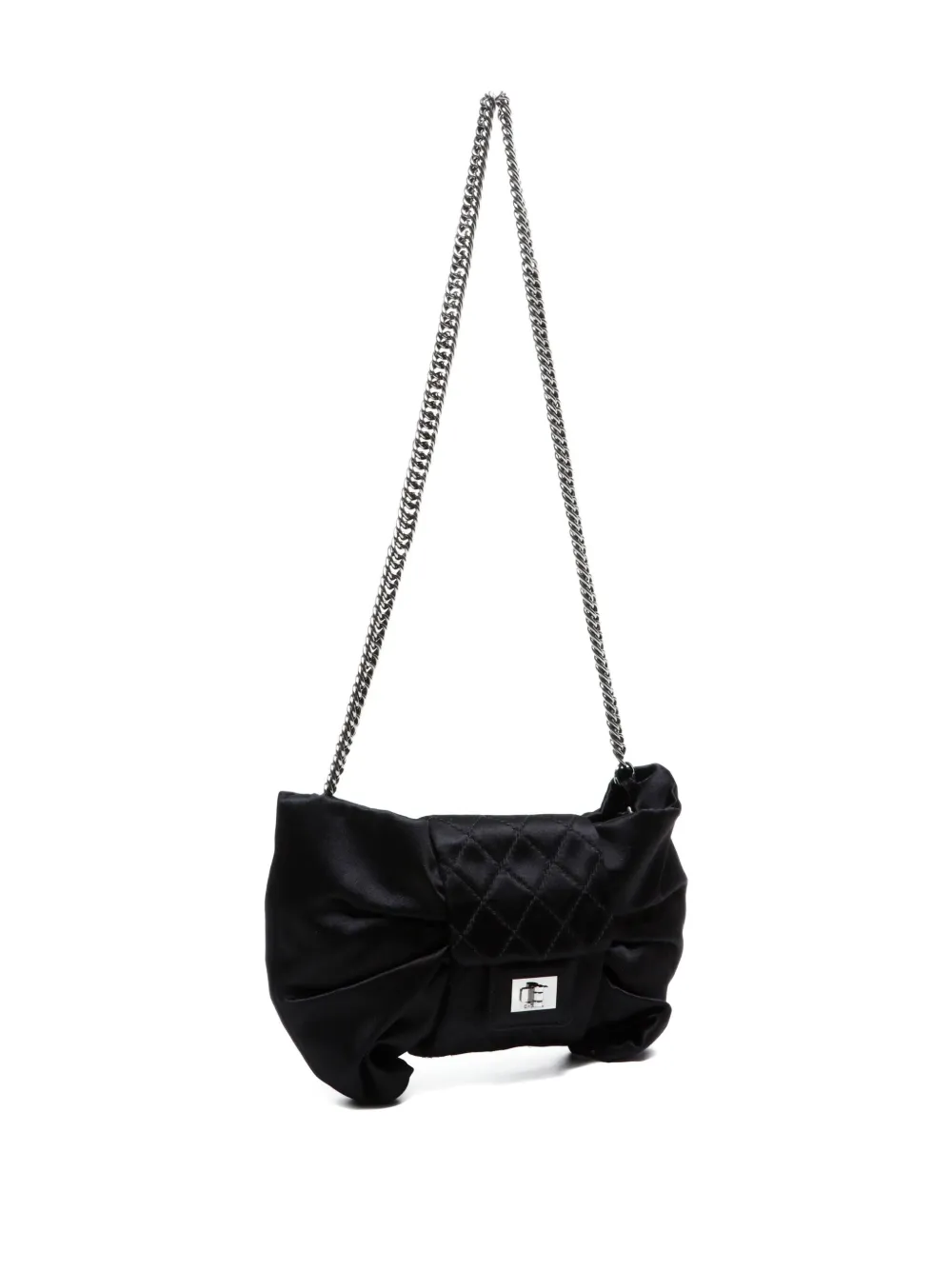 Pre-owned Chanel 2008-2009 Satin Ribbon-embellished Chain-strap Shoulder Bag In Black