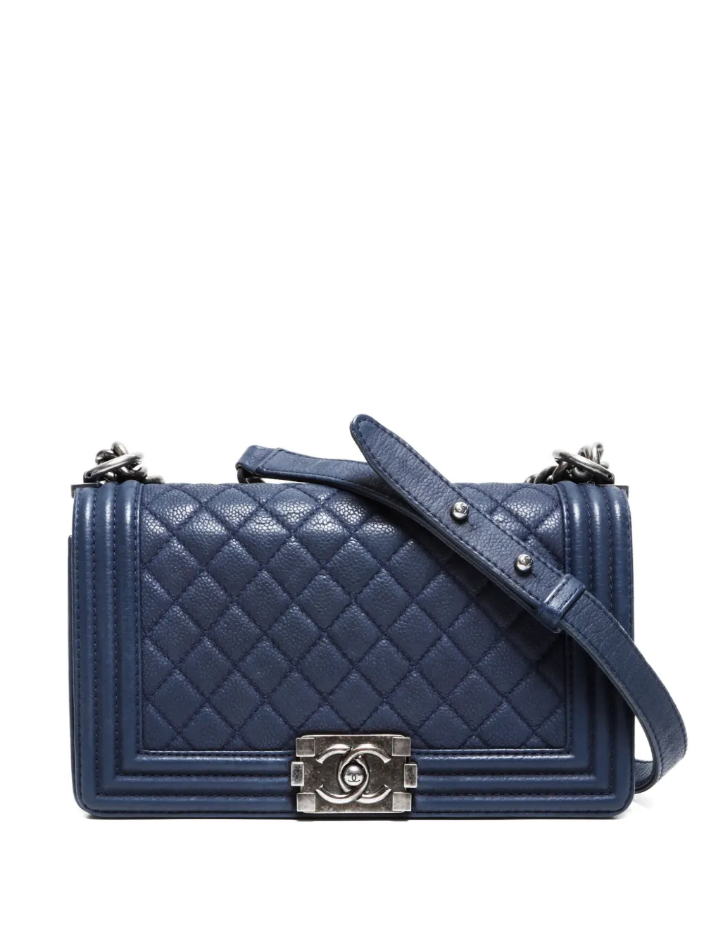 Pre-owned Chanel 2013-2014 Boy Chain-strap Shoulder Bag In Blue
