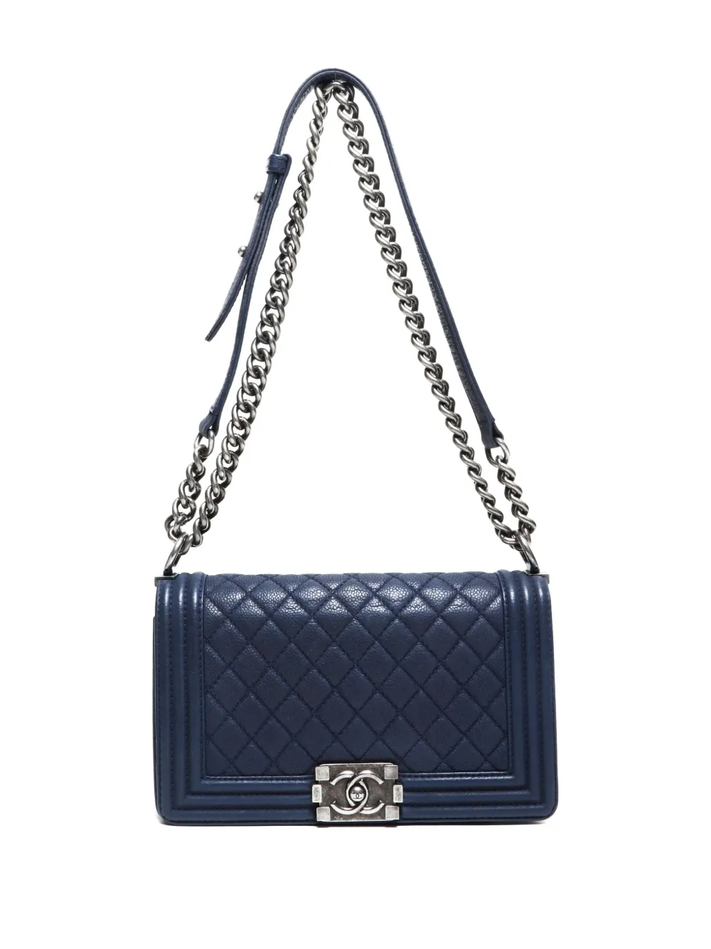 Pre-owned Chanel 2013-2014 Boy Chain-strap Shoulder Bag In Blue