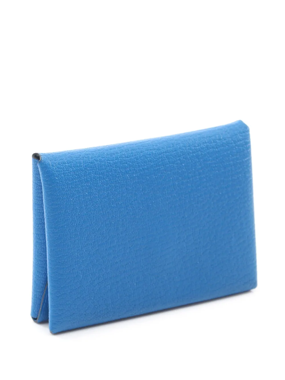 Pre-owned Hermes 2023 Chevre Calvi Duo Compact Card Holder In Blue