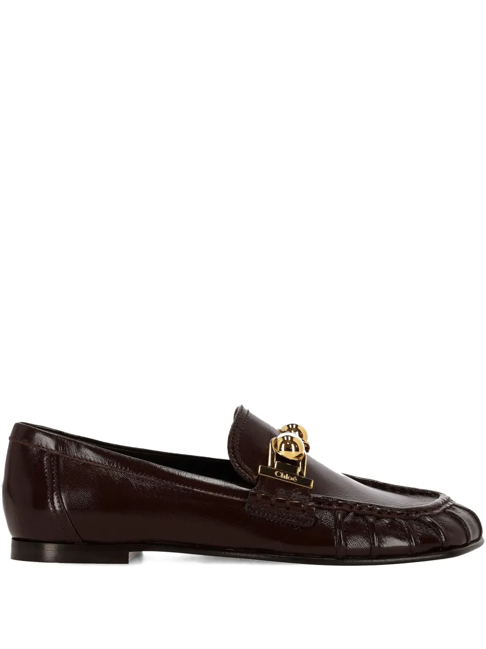 Chloé Asymmetric Metallic-miles Loafers In Brown