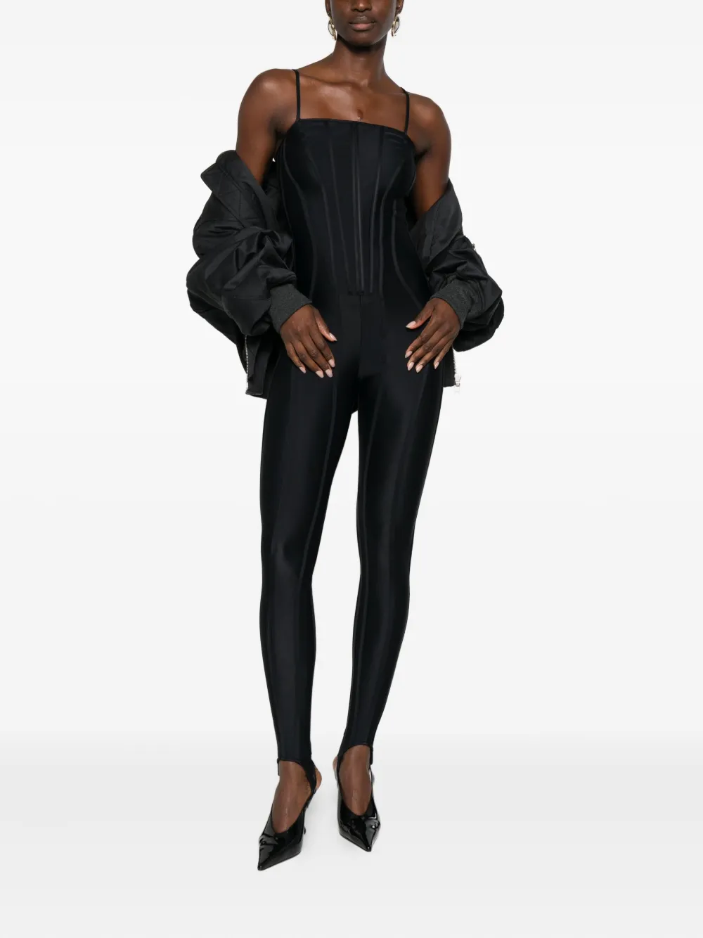 Mugler panelled jumpsuit - Zwart